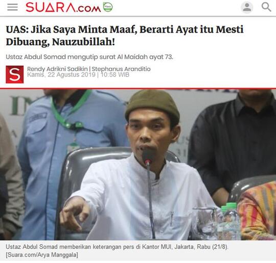 Ustaz Abdul Somad: Jika agama dihina wajib kita marah