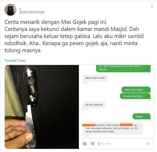 Terkunci di Kamar Mandi Masjid, Order Driver Ojol untuk Buka Pintu