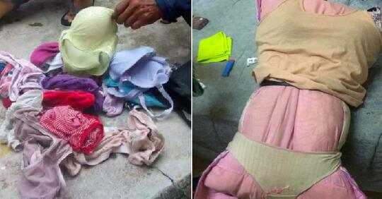 Pria Cabul Ini Dandani Bantal Layaknya Boneka Seks Dengan CD Dan Bra Hasil Curian
