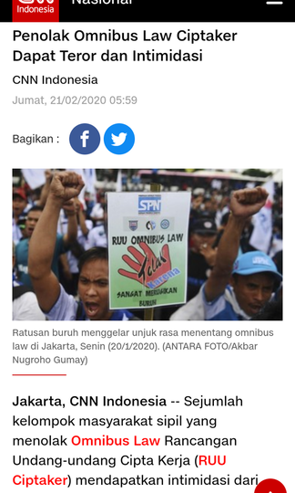 Penolak Omnibus Law Ciptaker Dapat Teror dan Intimidasi