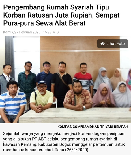 Pengembang Rumah Syariah Tipu Korban Ratusan Juta Rupiah