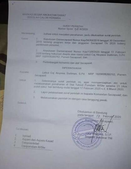 Hukuman Disiplin Bagi Letkol Sandi Gegara Surat Intoleransi