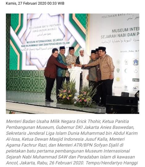 Akan Ada Museum Internasional Sejarah Nabi dan Peradaban Islam di Ancol