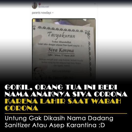 Gokil, Orang Tua Ini Beri Nama Anaknya Siva Corona Karena Lahir Saat Wabah Corona