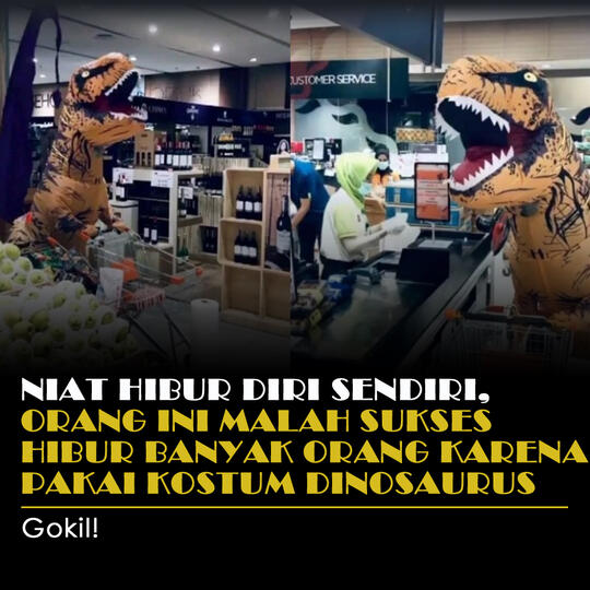 Niat Hibur Diri, Orang Ini Sukses Hibur Banyak Orang Karena Pakai Kostum Dinosaurus