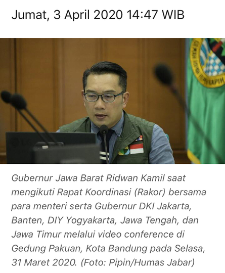 Ridwan Kamil Keluhkan Tiadanya Koordinasi Pusat Tangani Corona