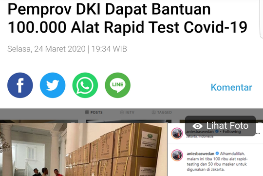 Dari 100 Ribu,Baru 18.077 Orang Jalani Rapid Test diDKI,299 Dinyatakan Positif Corona