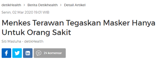 Pemerintah RI: Mulai Hari Ini Semua Harus Menggunakan Masker
