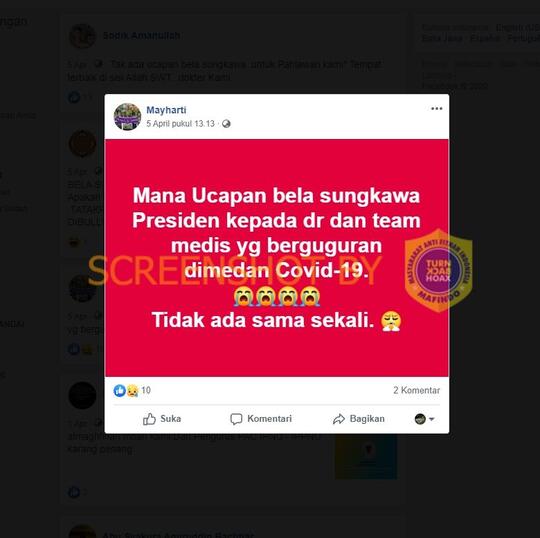 CEK FAKTA: Benarkah Jokowi Tak Berduka Atas Banyaknya Tim Medis yang Gugur?