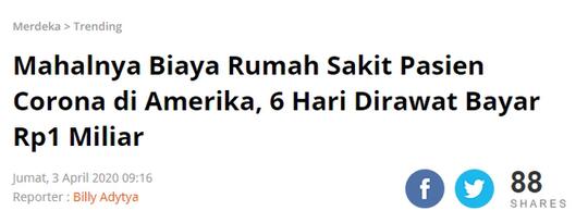 Biaya Perawatan Pasien Corona di RS Swasta Hingga Rp500 Juta