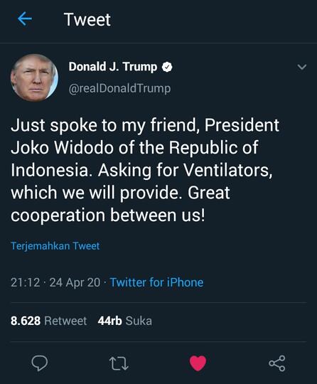 Kerja Sama Jokowi Dan Donald Trump Dikala Pandemic Covid19.