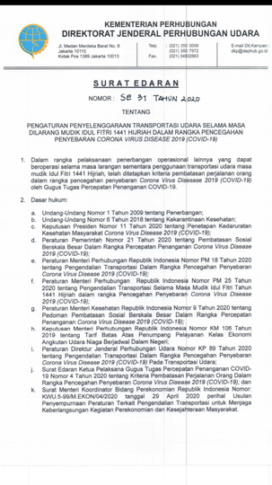 Baca ini SE 31 Tahun 2020 selama masa DILARANG MUDIK IDUL FITRI