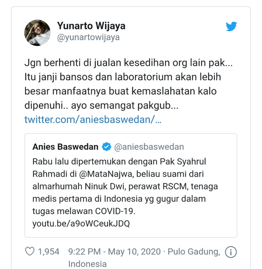 Anies Bertemu Suami Perawat yang Gugur, Yunarto:Jangan Berhenti di Jualan Kesedihan..