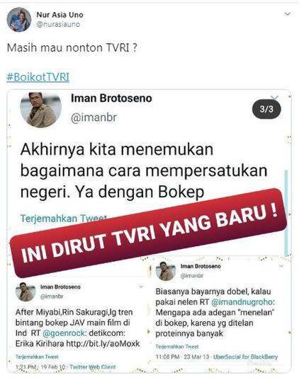Cuitan Lawas Dirut TVRI soal Bokep Viral Lagi, Istri Sandiaga: #BoikotTVRI