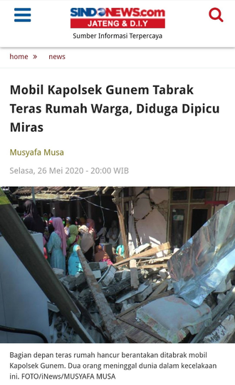 Polda Jateng Sebut Kapolsek Penabrak Rumah Warga sebagai Korban