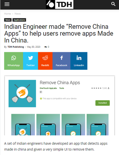 Indian Engineer made “Remove China Apps” to help users remove apps Made In China.