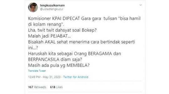 Tengku Zul: Komisioner KPAI Dipecat, yang Ngetwit Porno Malah Jadi Pejabat