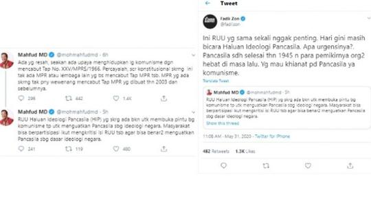 Fadli Zon Sebut RUU HIP Tak Penting, Mahfud Ketawa: Yang Usul Lembaga Anda