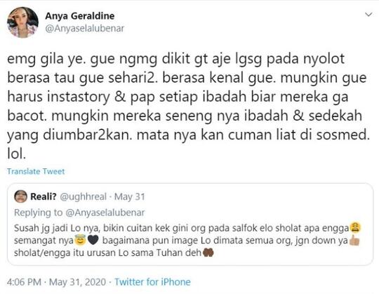 Dibilang Gak Pernah Salat Anya Geraldine Sewot Ke Netizen Berasa Kenal Gue Kaskus