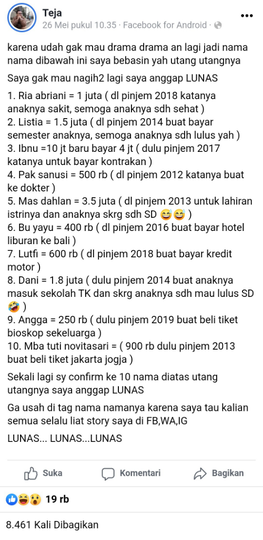 Viral! Pria Jogja Ini Relakan Utang Teman-temannya karena Capek Nagih