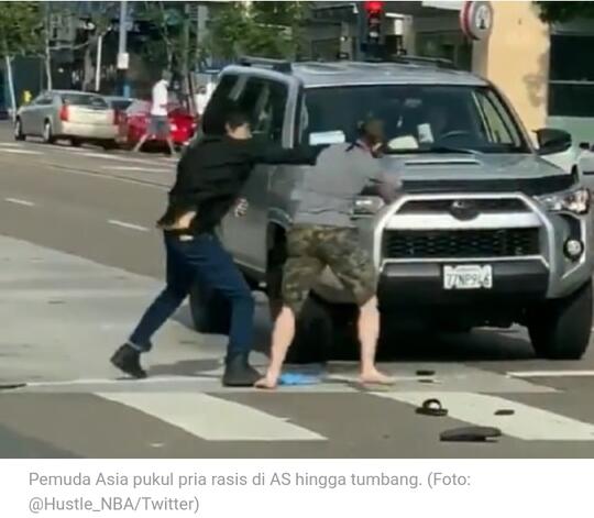 Pemuda Asia Diduga dari Indonesia Pukul Pria Rasis AS hingga Tumbang
