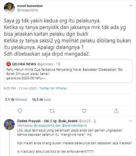 Novel Baswedan Minta Pelaku Penyiraman Dibebaskan, Dedek Uki: Lho Kenapa?