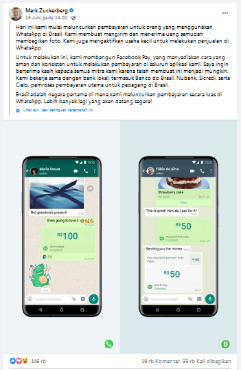 Gan n' Sis Whatsapp Payment Sudah Bisa Digunakan........... di Brazil