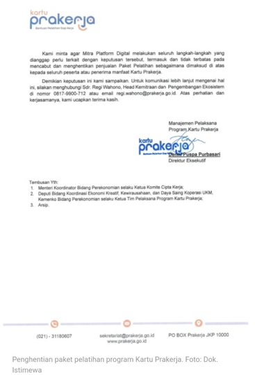 Beredar Surat Pemerintah Setop Program Paket Pelatihan di Kartu Prakerja