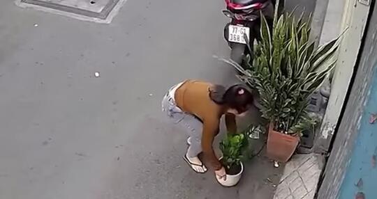 Nekat, Perempuan Ini Jatuh Bangun di Jalanan karena Niat Mencuri Vas Bunga! Parah Sih