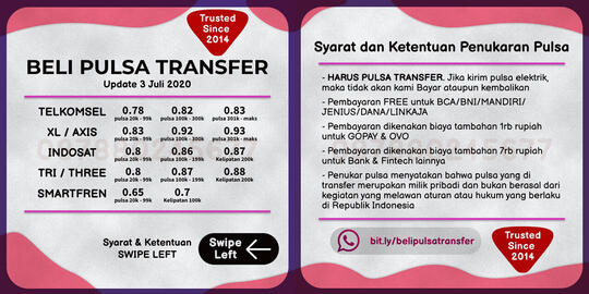 Beli Pulsa Transfer Telkomsel - XL AXIS - INDOSAT - TRI - SMARTFREN