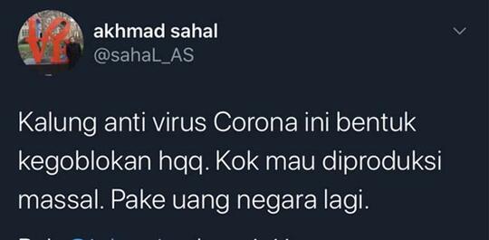 Akhmad Sahal: Kalung Anti Corona Bentuk Kegoblokan Hakiki