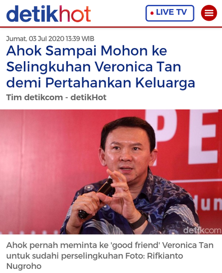 Akun IG @SahabatVero Bantah Tudingan Ahok soal Veronica Tan Selingkuh