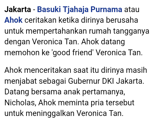 Akun IG @SahabatVero Bantah Tudingan Ahok soal Veronica Tan Selingkuh