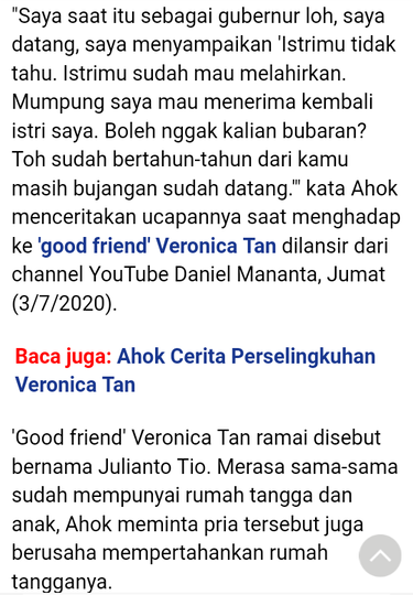 Akun IG @SahabatVero Bantah Tudingan Ahok soal Veronica Tan Selingkuh