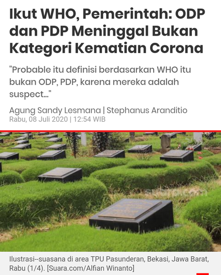 Ikut WHO, Pemerintah: ODP dan PDP Meninggal Bukan Kategori Kematian Corona
