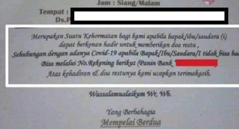 Viral Undangan Nikah saat Pandemi, Tak Bisa Datang Diminta Transfer Uang