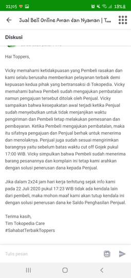 Team Tokopedia Care Handle Komplain Mirip Robot - Kecewa