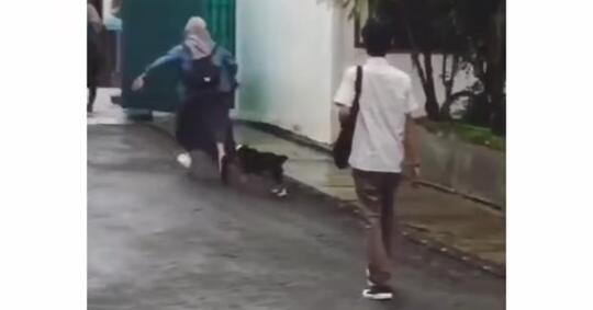 Lucu atau Kasihan? Mahasiswi Ini Lari Terbirit Meluk Cowok Karena Dikejar Anjing!
