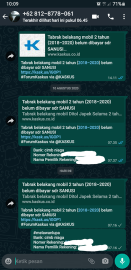 Tabrak belakang mobil 2 tahun (2018-2020) belum dibayar sdr SANUSI