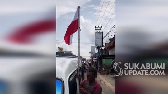 Konyol Banget! Sopir Angkot di Sukabumi Terbalik Pasang Bendera Merah Putih