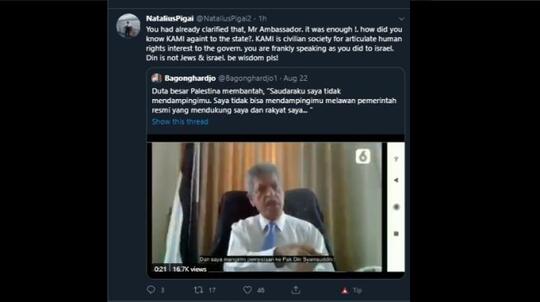 Dubes Palestina Sebut KAMI Lawan Negara, Natalius Pigai: Cukup Tuan!