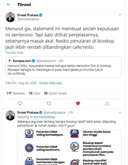 Bioskop Jakarta Akan Segera Dibuka, Ini Respons Ernest Prakasa