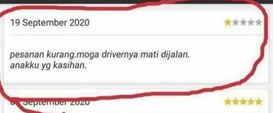 DUH! Gegara Pesanan Kurang, Customer ini Beri Rating 1 Bintang dan Doakan Driver Mati