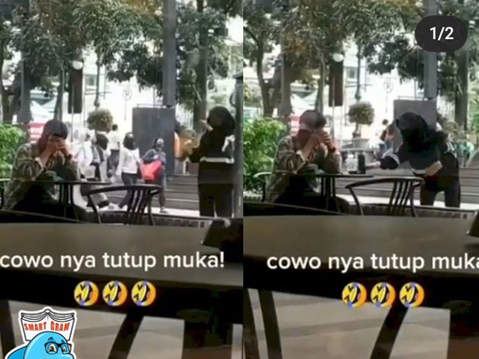 Kocak! Ceweknya Main Tiktok di Tempat Umum, Cowoknya Tutup Muka Karena Malu