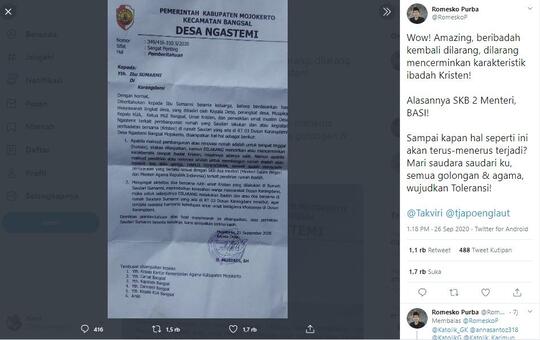 Viral, Kades Ngastemi Mojokerto Larang Warga Kristen Ibadah di Wilayahnya