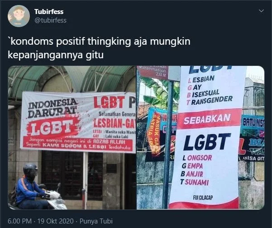 Beredar Spanduk Penolakan LGBT, Sebabkan Longsor, Gempa, Banjir dan Tsunami