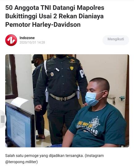 50 Anggota TNI Datangi Mapolres Bukittinggi Usai 2 Rekan Dianiaya Pemotor Harley