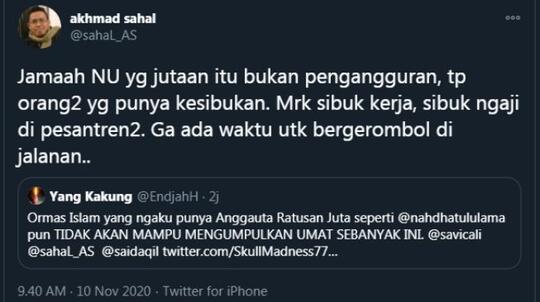 Netizen Bandingkan NU Dengan FPI, Gus Sahal: Jamaah NU Bukan Pengangguran