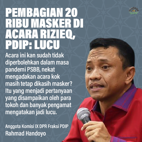 PDIP Komentari Pembagian 20 Ribu Masker di Acara Rizieq: Lucu