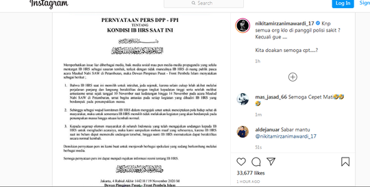 Nyinyir Abis! Nikita Mirzani Unggah Surat FPI Terkait Kondisi Habib Rizieq